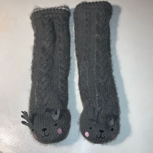 Women's JUST COZY Gray White Cable Knit Animal Face Slippers